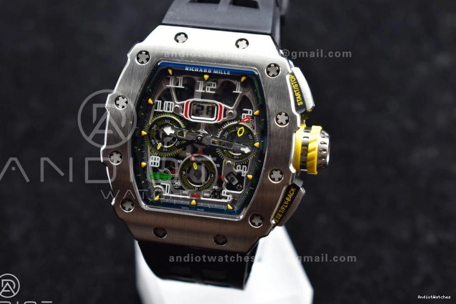 Crystal 1025 1:1 Edition A7750 RM011 Chrono Sophisticated Black on Dial Strap Rubber SS KVF Black V Best 0306